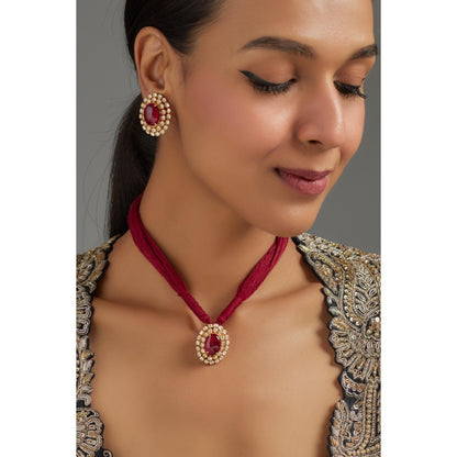 KARISA DESIGNS Red Bharwa Moissanite Necklace Set