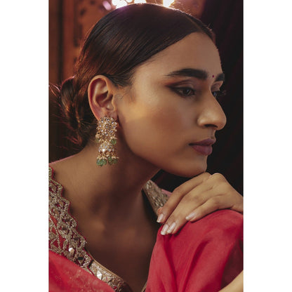 KARISA DESIGNS Green Chandrika Kundan Pearls and Beads Jhumkas