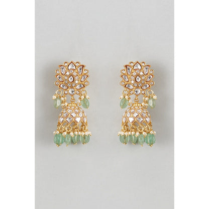 KARISA DESIGNS Green Chandrika Kundan Pearls and Beads Jhumkas
