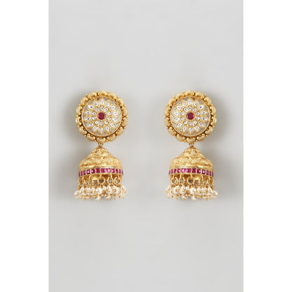 KARISA DESIGNS Purple Adrika Nakshi Pearls and Kundan Jhumkas