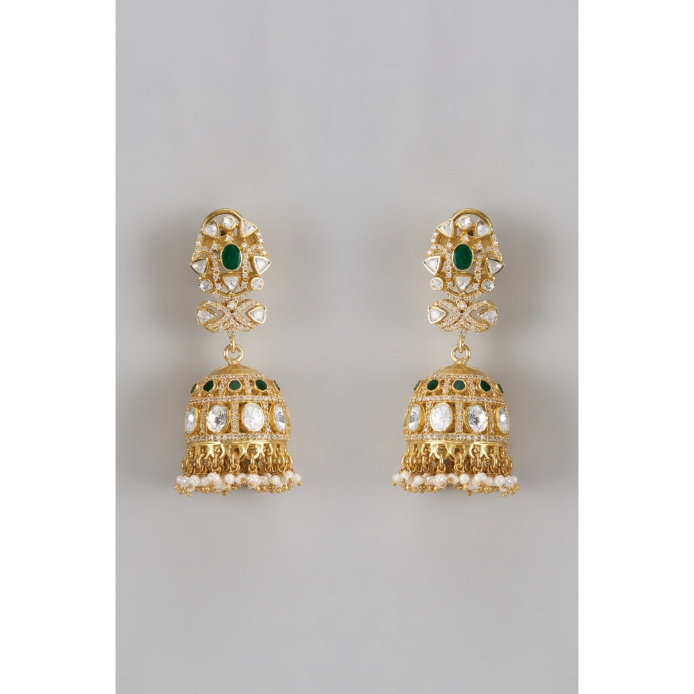 KARISA DESIGNS White Meera Pearls Moissanite Jhumkas