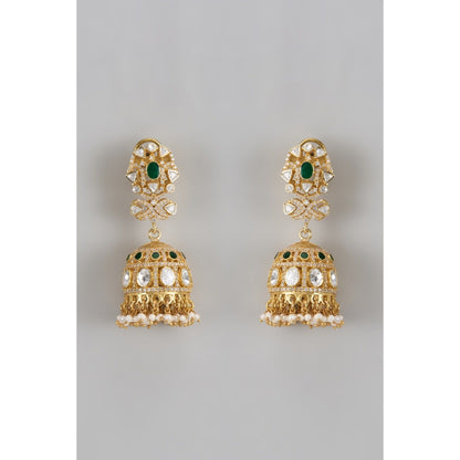 KARISA DESIGNS White Meera Pearls Moissanite Jhumkas