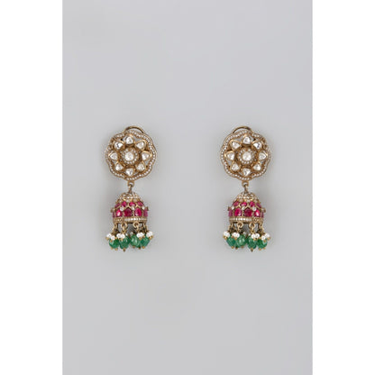 KARISA DESIGNS Green Serene Victorian Moissanite Jhumkas