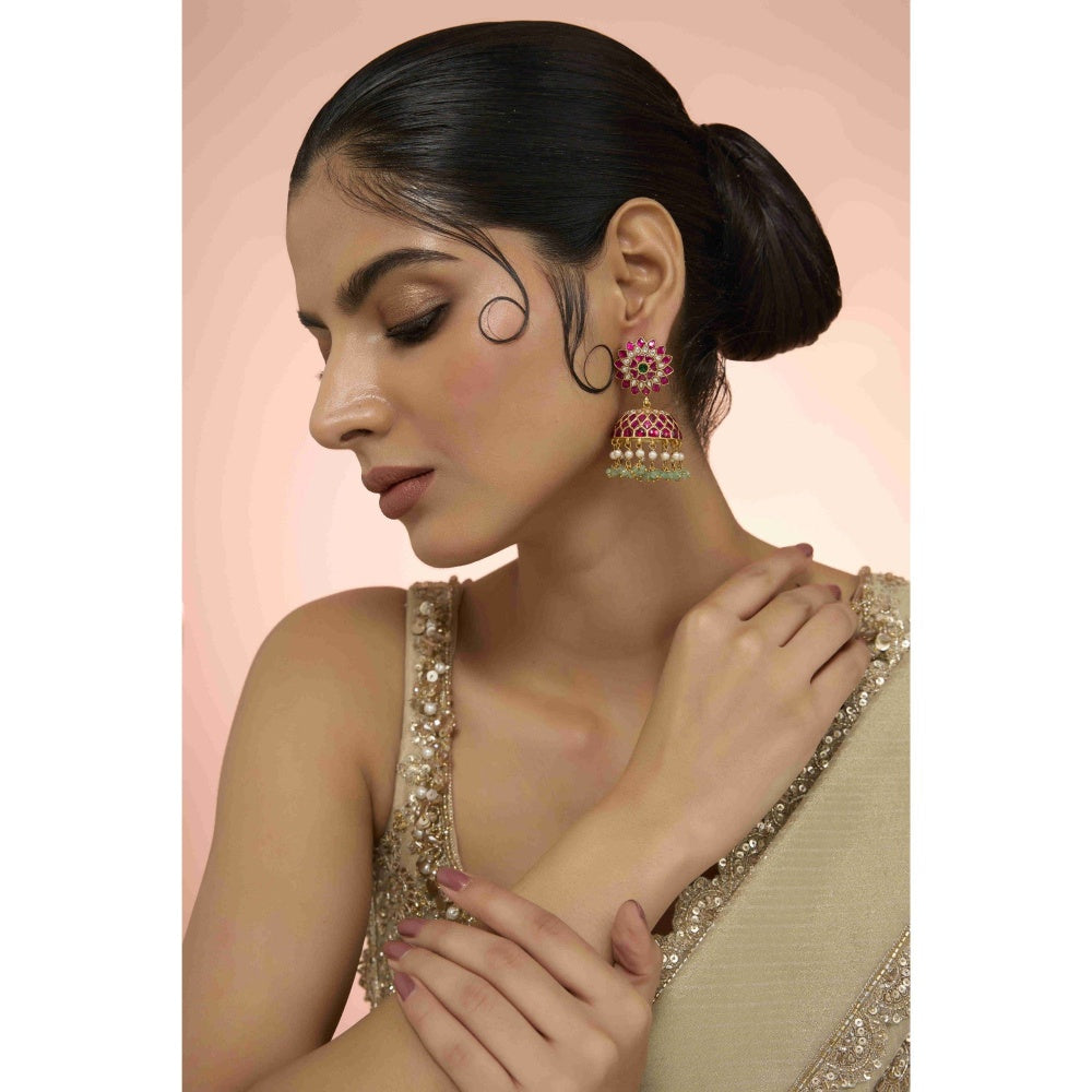 KARISA DESIGNS Purple Dharini Kundan Jhumkas