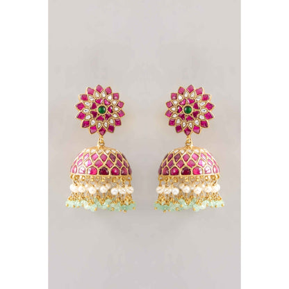 KARISA DESIGNS Purple Dharini Kundan Jhumkas