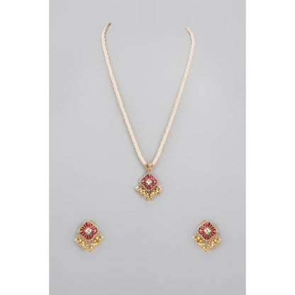 KARISA DESIGNS Pink Masoom Moissanite Necklace and Pair Of Earrings Set