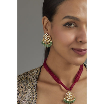 KARISA DESIGNS Green Yasha Moissanite Necklace and Pair Of Earrings Set