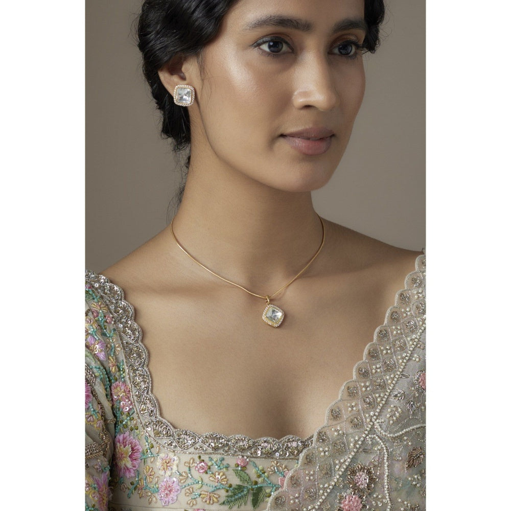 KARISA DESIGNS White Classic Anne Moissanite Necklace and Pair Of Earrings Set