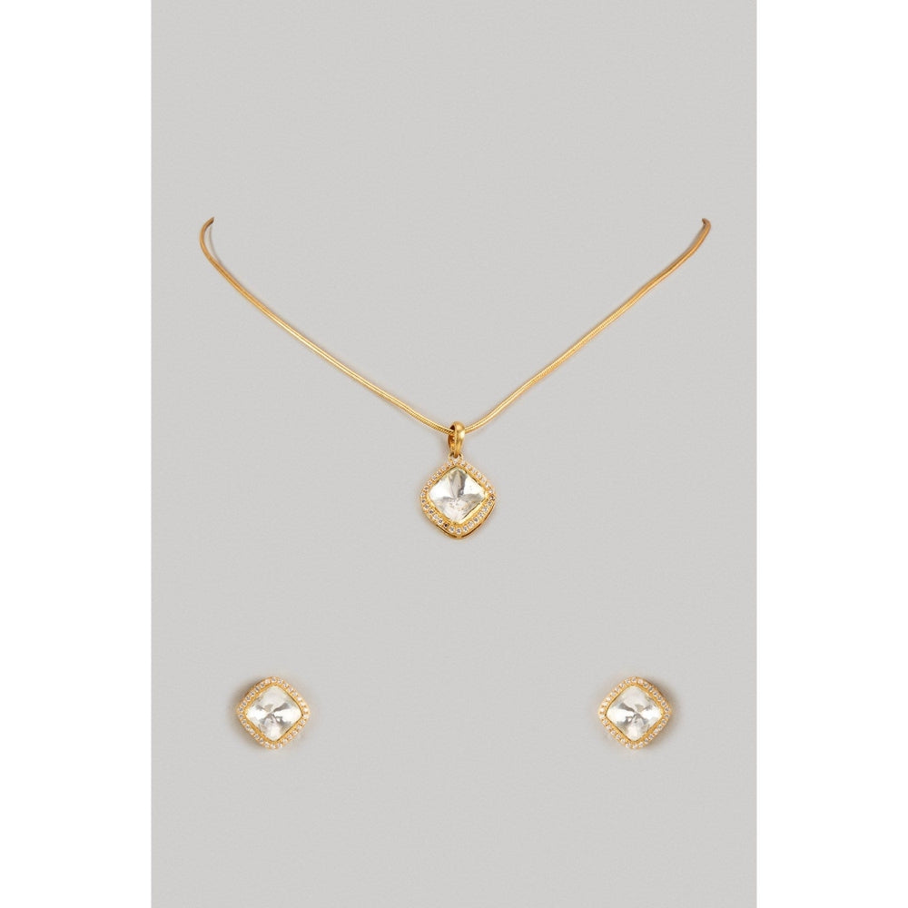 KARISA DESIGNS White Classic Anne Moissanite Necklace and Pair Of Earrings Set
