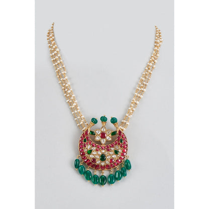 KARISA DESIGNS Green Fariyaz Pearl Strings Kundan Necklace