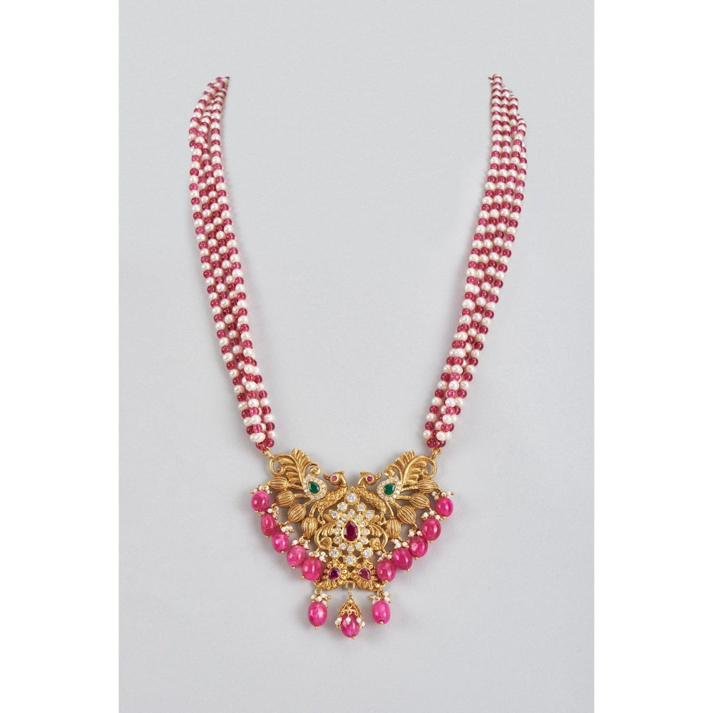 KARISA DESIGNS Purple Manda Pearl String and Beads Moissanite Necklace