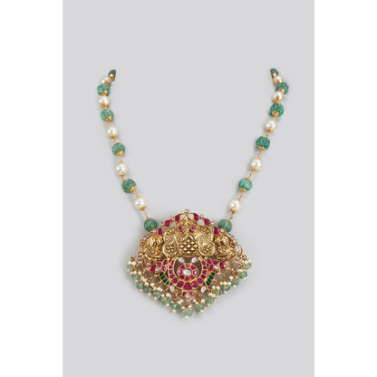 KARISA DESIGNS Green Gulnaz Pearl and Beads Kundan Pendent Necklace