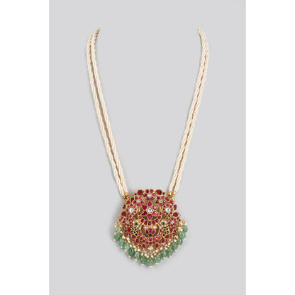 KARISA DESIGNS Green Barkha Pearl and Beads Kundan Pendent Necklace