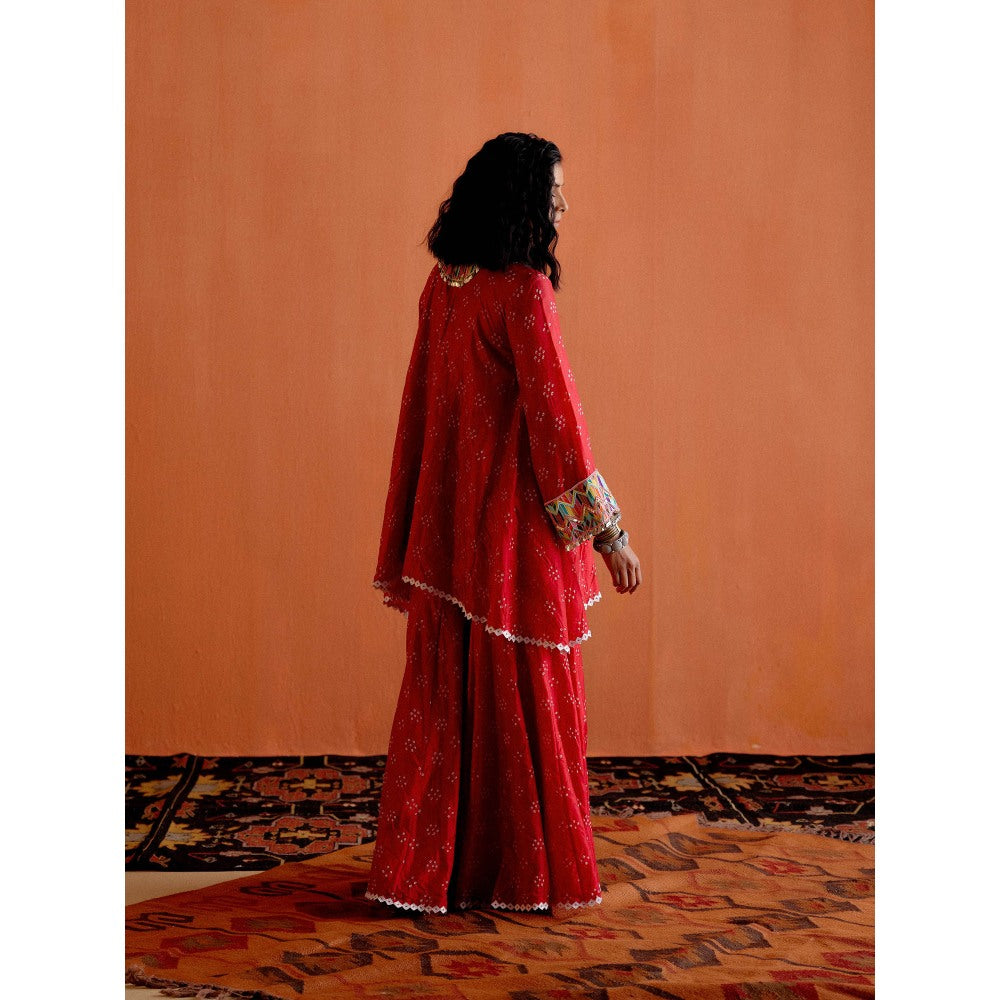 Karishma Khanduja Mushtaq Red Tassels Kurta with Sharara (Set of 2)