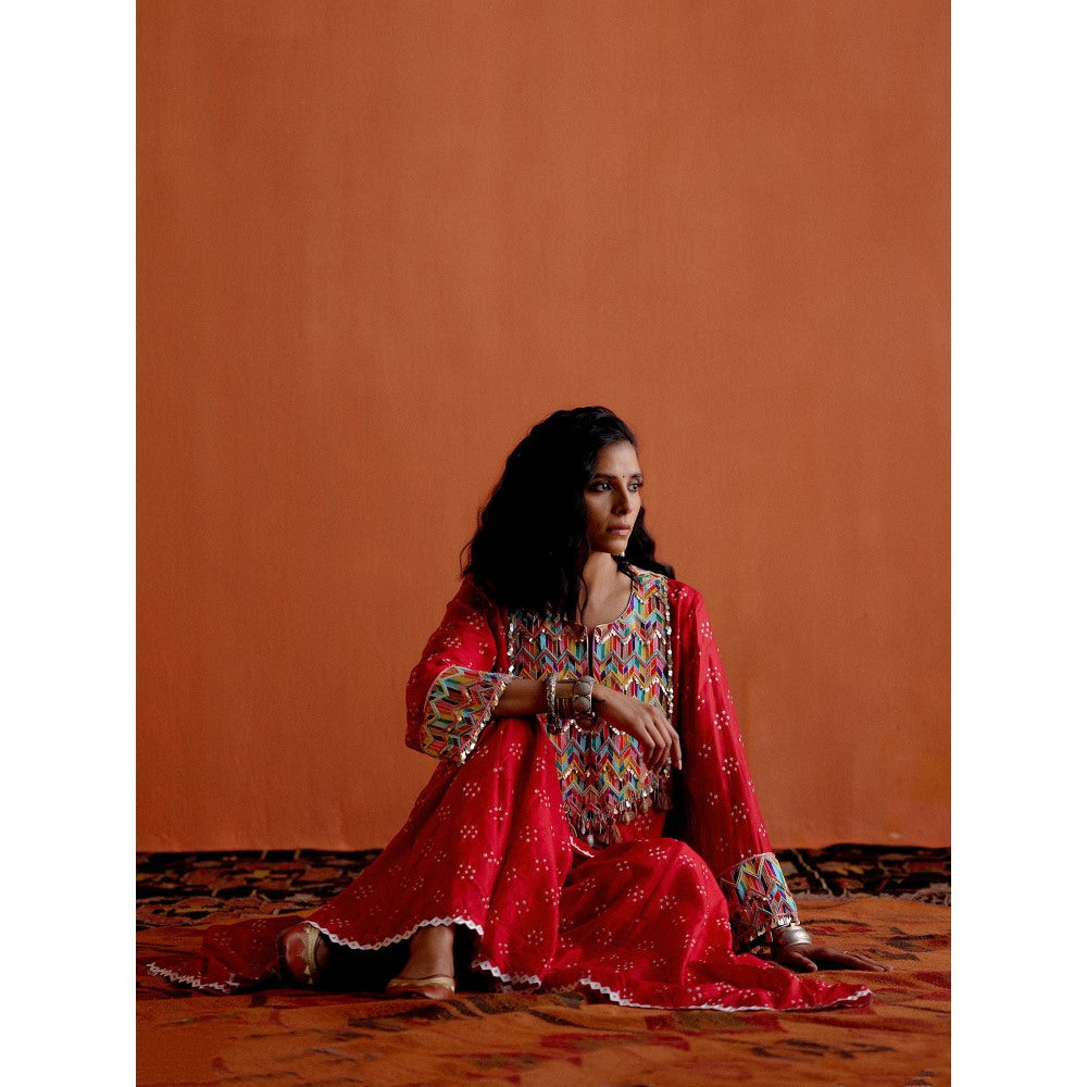 Karishma Khanduja Mushtaq Red Tassels Kurta with Sharara (Set of 2)