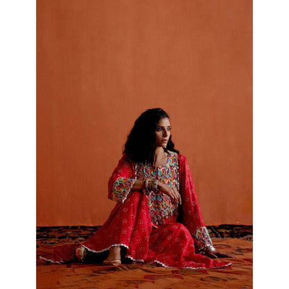 Karishma Khanduja Mushtaq Red Tassels Kurta with Sharara (Set of 2)