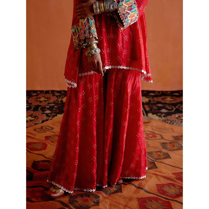 Karishma Khanduja Mushtaq Red Tassels Kurta with Sharara (Set of 2)