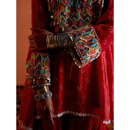 Karishma Khanduja Mushtaq Red Tassels Kurta with Sharara (Set of 2)