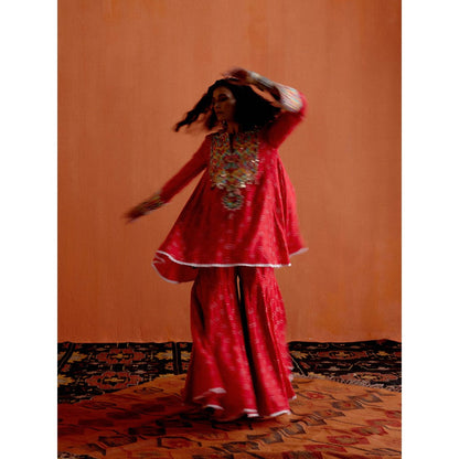 Karishma Khanduja Mushtaq Red Tassels Kurta with Sharara (Set of 2)