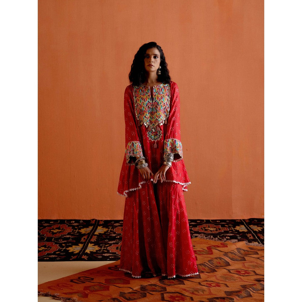 Karishma Khanduja Mushtaq Red Tassels Kurta with Sharara (Set of 2)