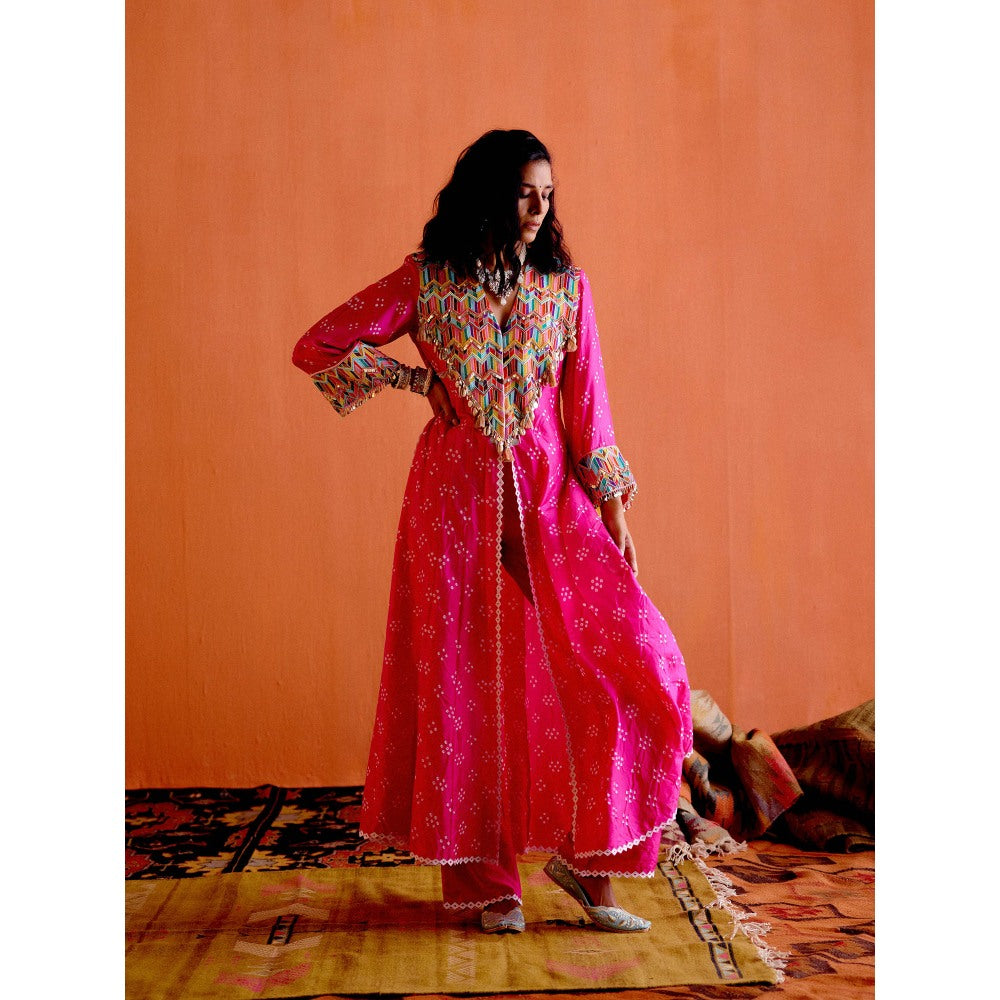 Karishma Khanduja Mushtaq Pink Embellished Kurta with Pant (Set of 2)