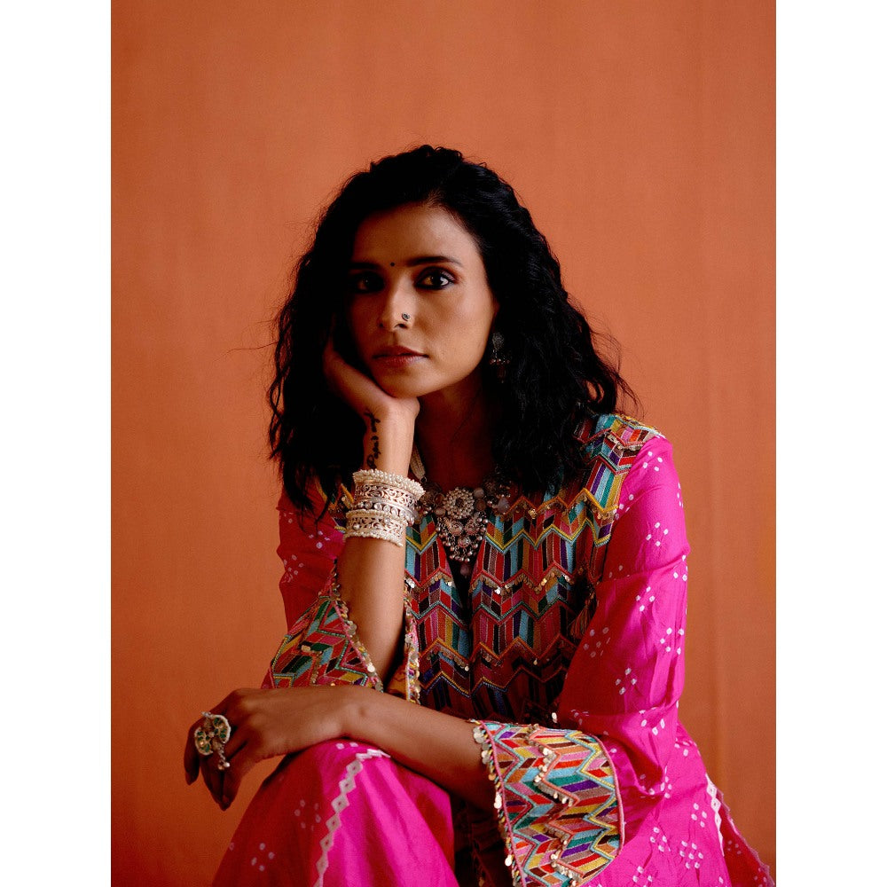 Karishma Khanduja Mushtaq Pink Embellished Kurta with Pant (Set of 2)