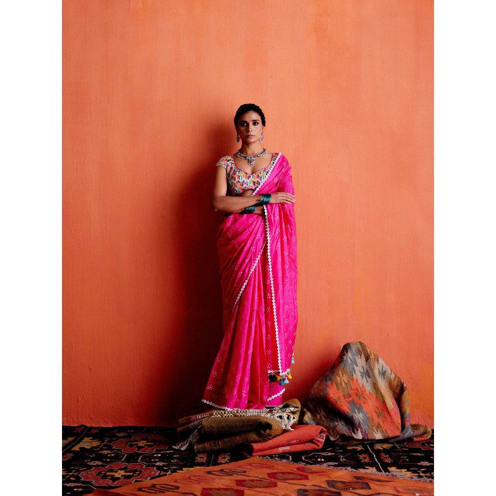 Karishma Khanduja Mushtaq Pink Tassels Saree with Petticoat