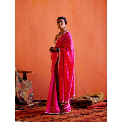 Karishma Khanduja Mushtaq Pink Tassels Saree with Petticoat