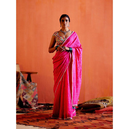 Karishma Khanduja Mushtaq Pink Tassels Saree with Petticoat