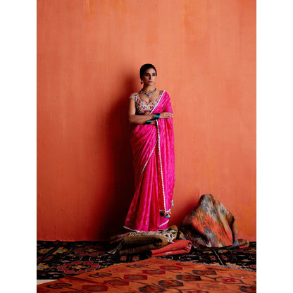 Karishma Khanduja Mushtaq Pink Tassels Saree with Petticoat