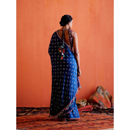 Karishma Khanduja Mustafa Blue Tassels Saree with Petticoat