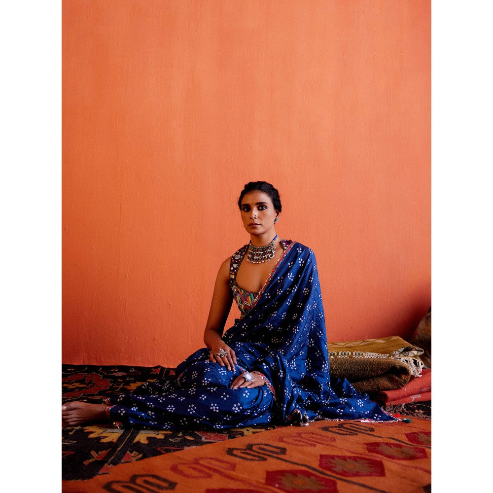 Karishma Khanduja Mustafa Blue Tassels Saree with Petticoat