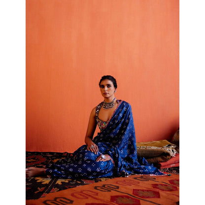 Karishma Khanduja Mustafa Blue Tassels Saree with Petticoat