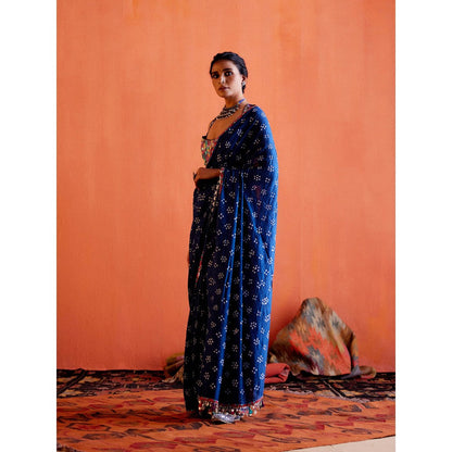 Karishma Khanduja Mustafa Blue Tassels Saree with Petticoat