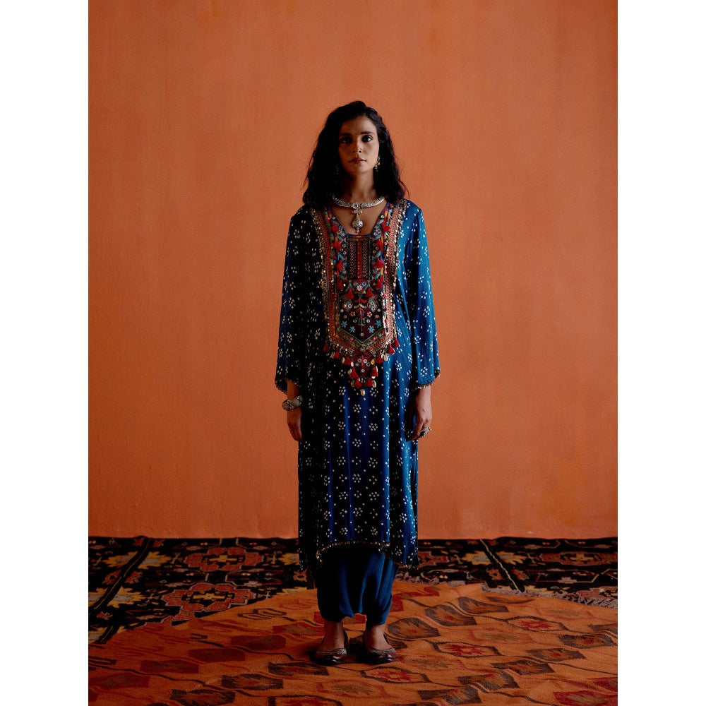 Karishma Khanduja Mustafa Blue Mirror Work Kurta with Dhoti (Set of 2)