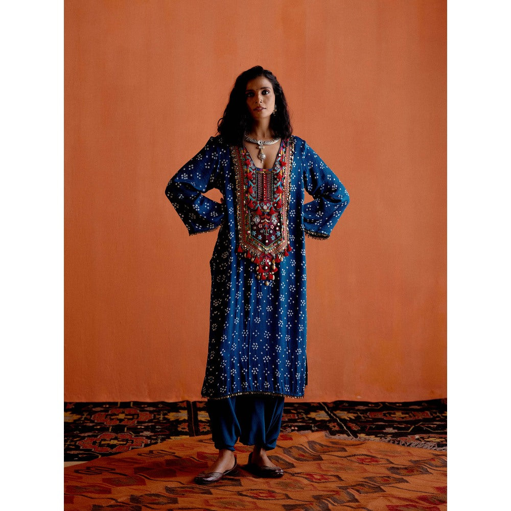 Karishma Khanduja Mustafa Blue Mirror Work Kurta with Dhoti (Set of 2)