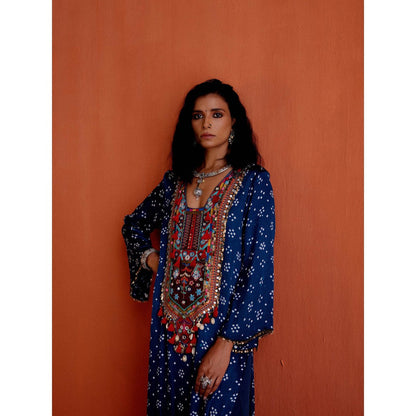 Karishma Khanduja Mustafa Blue Mirror Work Kurta with Dhoti (Set of 2)