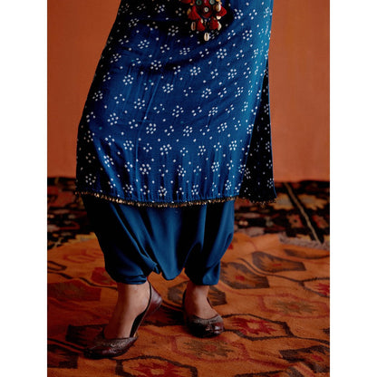 Karishma Khanduja Mustafa Blue Mirror Work Kurta with Dhoti (Set of 2)