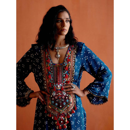 Karishma Khanduja Mustafa Blue Mirror Work Kurta with Dhoti (Set of 2)