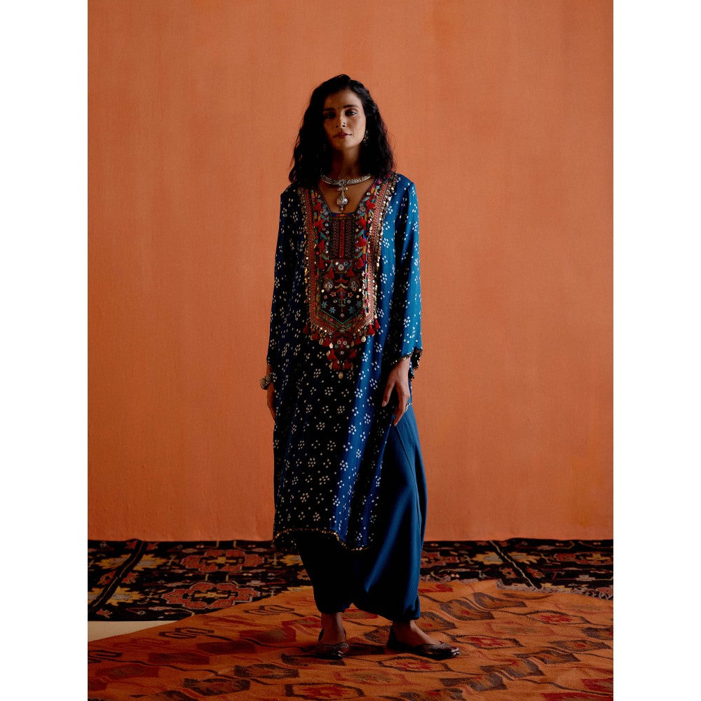 Karishma Khanduja Mustafa Blue Mirror Work Kurta with Dhoti (Set of 2)