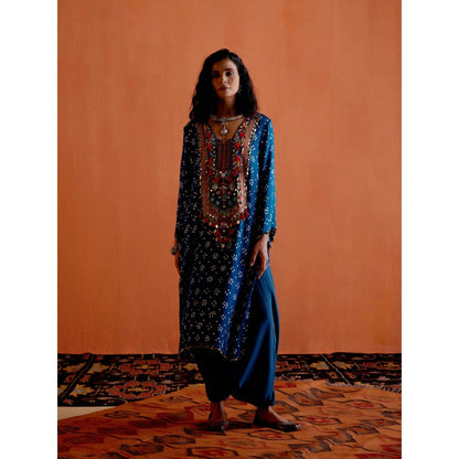 Karishma Khanduja Mustafa Blue Mirror Work Kurta with Dhoti (Set of 2)