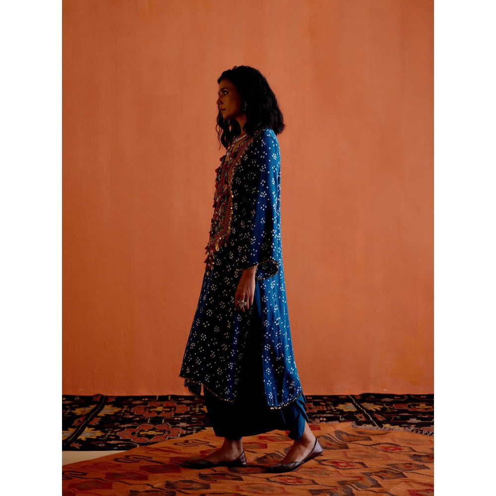 Karishma Khanduja Mustafa Blue Mirror Work Kurta with Dhoti (Set of 2)