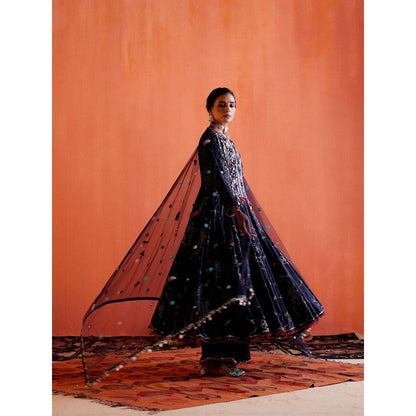 Karishma Khanduja Arshad Black Embellished Anarkali with Pant and Dupatta (Set of 3)
