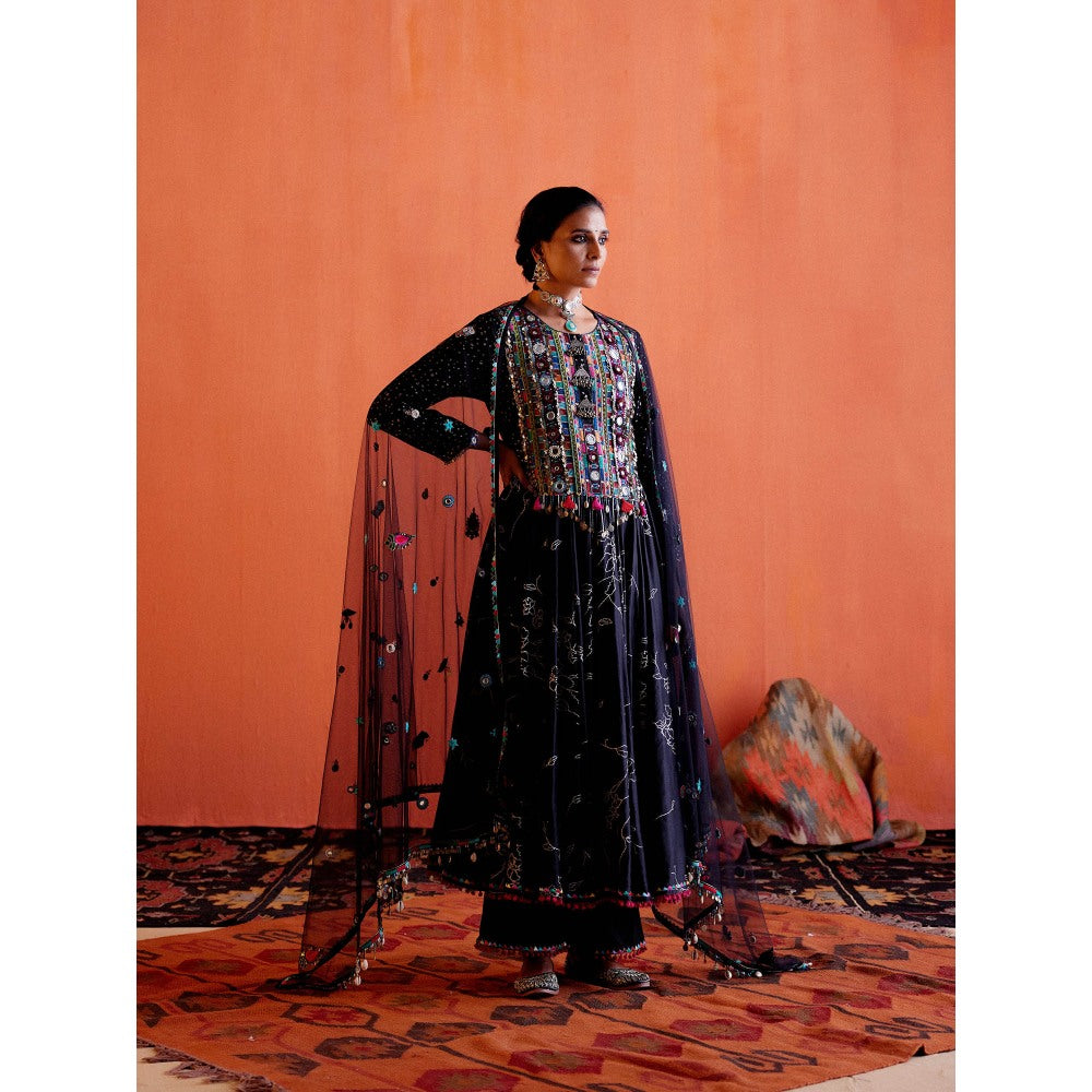 Karishma Khanduja Arshad Black Embellished Anarkali with Pant and Dupatta (Set of 3)
