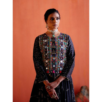 Karishma Khanduja Arshad Black Embellished Anarkali with Pant and Dupatta (Set of 3)