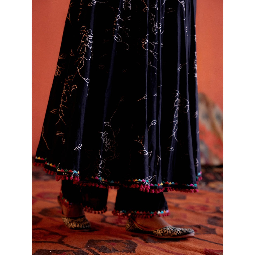 Karishma Khanduja Arshad Black Embellished Anarkali with Pant and Dupatta (Set of 3)