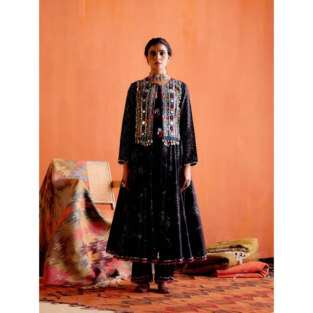 Karishma Khanduja Arshad Black Embellished Anarkali and Palazzo (Set of 2)