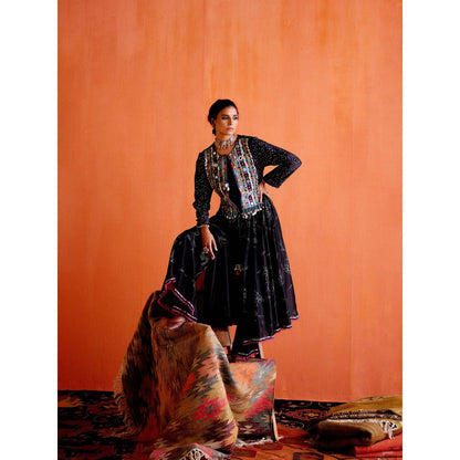 Karishma Khanduja Arshad Black Embellished Anarkali and Palazzo (Set of 2)