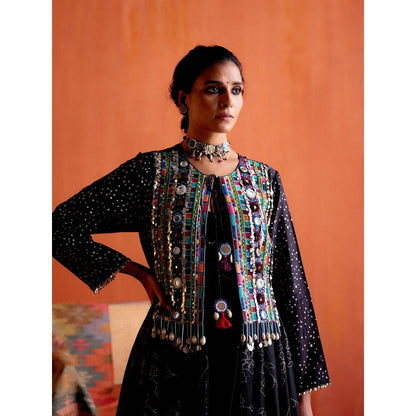Karishma Khanduja Arshad Black Embellished Anarkali and Palazzo (Set of 2)