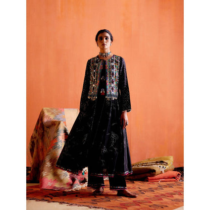 Karishma Khanduja Arshad Black Embellished Anarkali and Palazzo (Set of 2)